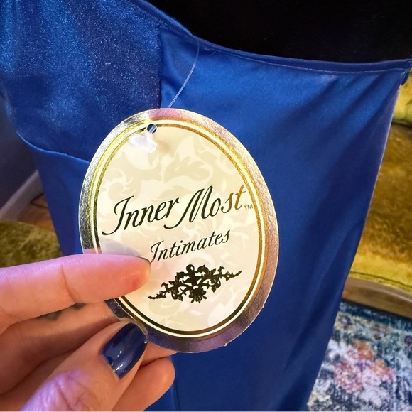 NWT Vintage 90s Cobalt Blue Lingerie Slip Dress Size 10 - Picture 6 of 11